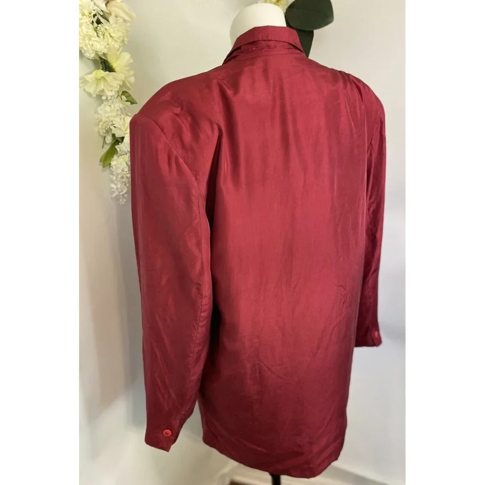 Vintage Anna and Frank 1980’s Silk Blazer Top Cranverry Red Size M Oversized EUC